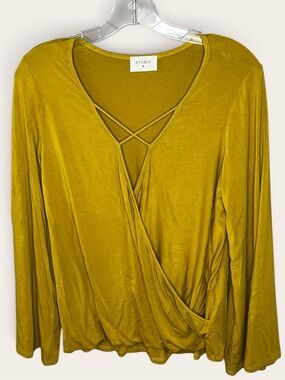 Everly Blouse Womens S
Mustard Yellow Surplice Wrap
Bell Sleeve Crisscross Boho